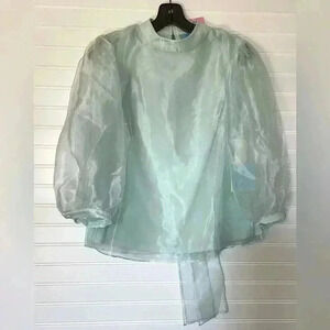 NWT CeCe Mint Green Sheer 3/4 Puff Sleeve Top Size XS